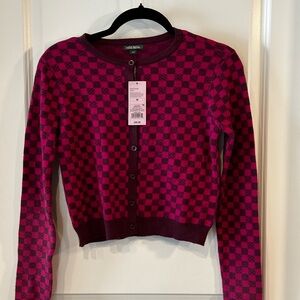 Wild Fable Cropped Cardigan Sweater – Burgundy Checkerboard – Size M – NWT